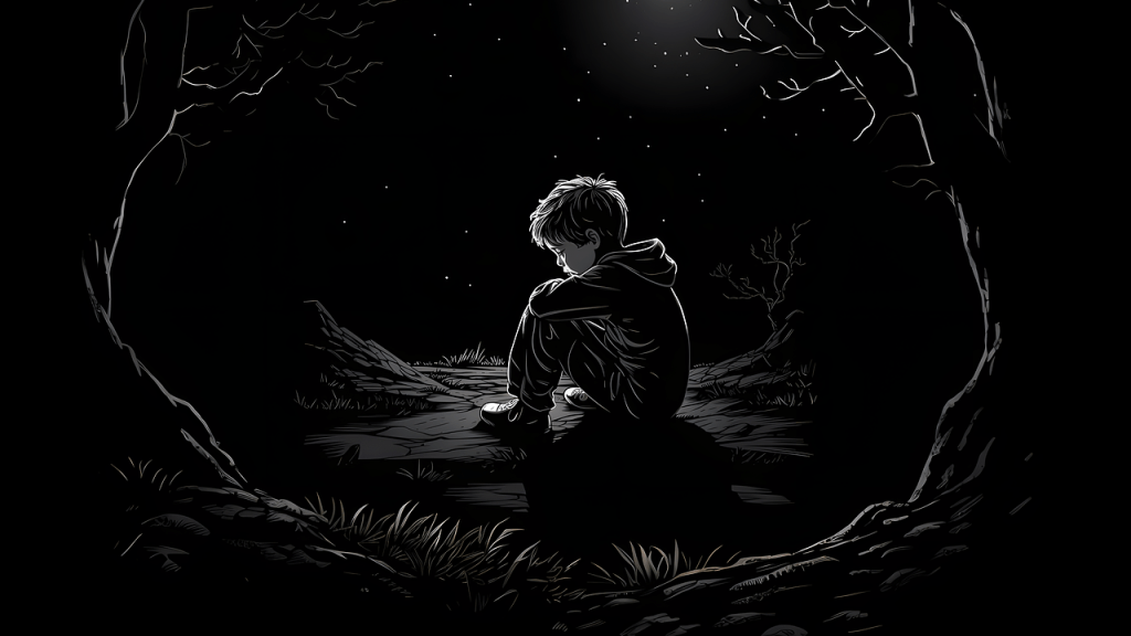 https://pixabay.com/illustrations/night-boy-dark-forest-ai-generated-8361187/
