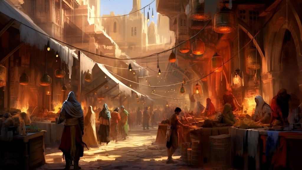 https://pixabay.com/illustrations/ai-generated-medieval-market-desert-8517874/