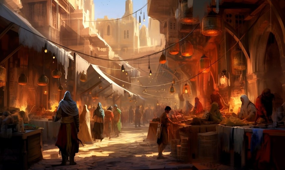 https://pixabay.com/illustrations/ai-generated-medieval-market-desert-8517874/