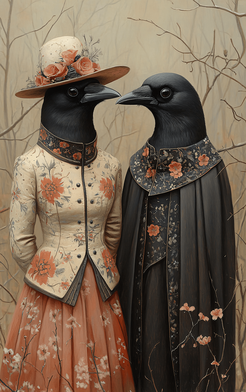 https://pixabay.com/illustrations/ai-generated-crows-birds-fashion-9364108/