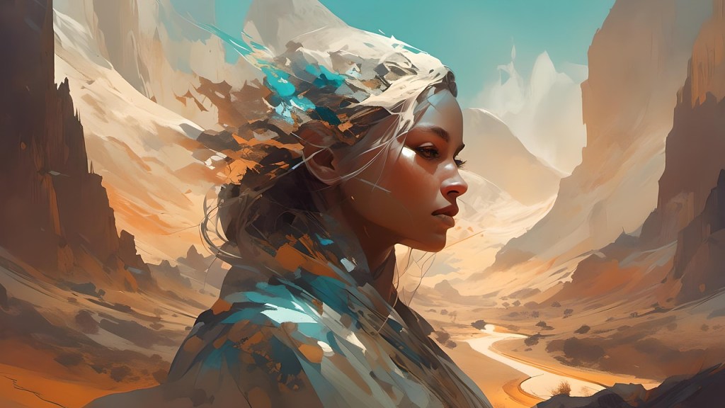 https://pixabay.com/illustrations/ai-generated-woman-desert-canyon-8624027/