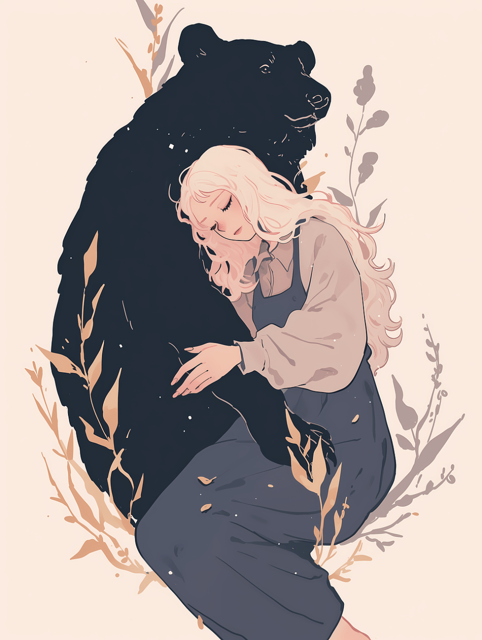 https://pixabay.com/illustrations/ai-generated-woman-bear-nature-9021217/