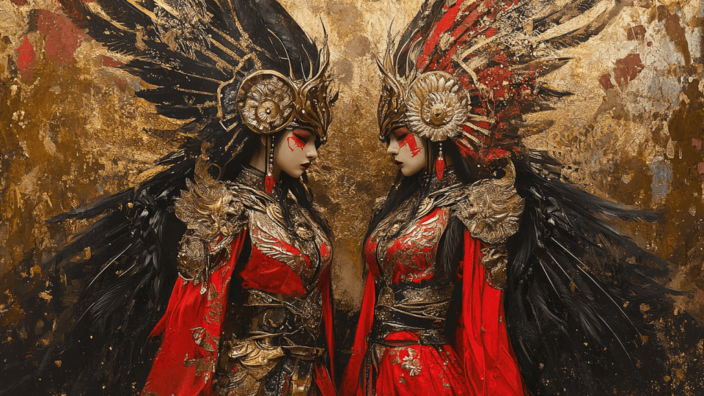 https://pixabay.com/illustrations/twins-women-shamans-feathers-red-9606585/