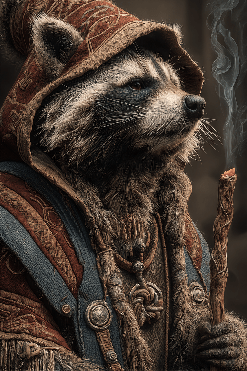 https://pixabay.com/illustrations/raccoon-shaman-fantasy-staff-smoke-9977450/